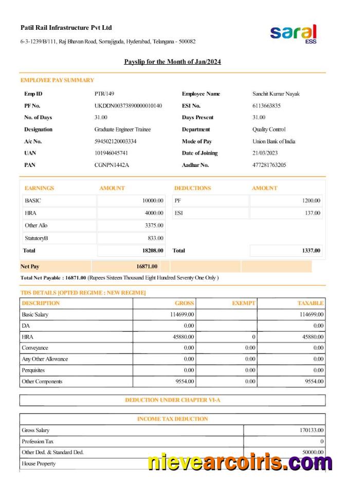 Patil Rail Infrastructure payslip